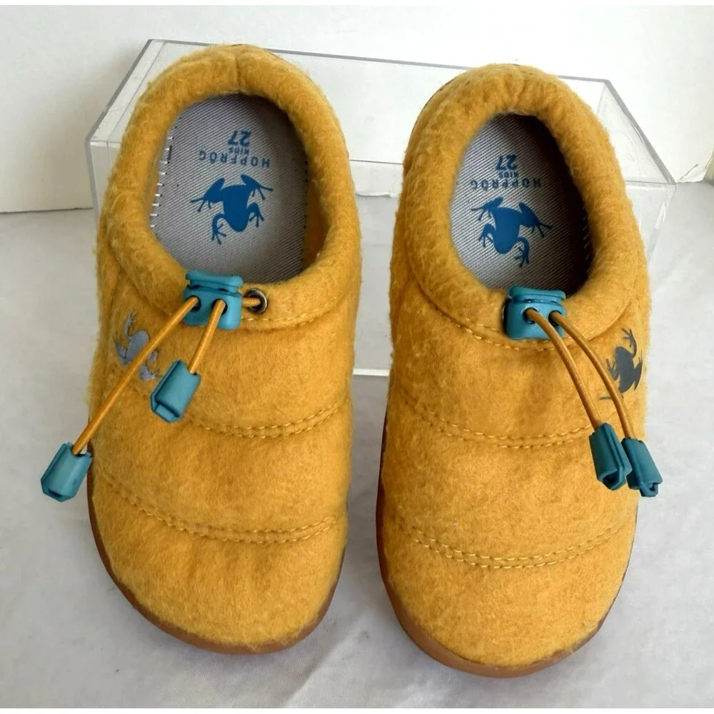 Kids' Hopfrog Barefoot Slip-On Slipper Sz 27 Yellow Fleece Indoor Outdoor Sz 10